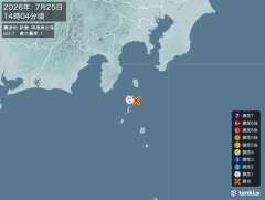 14時4分ごろ、Ｍ２．７　新島・神津島近海 北緯34.5度　東経