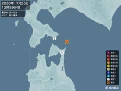 13時59分ごろ、Ｍ３．７　苫小牧沖 北緯41.6度　東経141