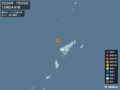 15時24分ごろ、Ｍ３．０　トカラ列島近海 北緯28.5度　東経
