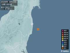 18時16分ごろ、Ｍ３．４　福島県沖 北緯37.2度　東経141