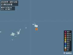 21時3分ごろ、Ｍ３．４　宮古島近海 北緯24.6度　東経125