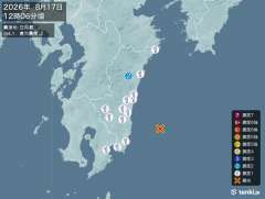 12時6分ごろ、Ｍ４．１　日向灘 北緯31.7度　東経132.0