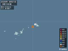 3時15分ごろ、Ｍ３．９　宮古島近海 北緯24.7度　東経125