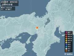 6時45分ごろ、Ｍ２．１　大阪府北部 北緯35.0度　東経135