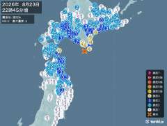 22時45分ごろ、Ｍ６．０　浦河沖 北緯41.8度　東経142.