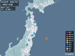 4時21分ごろ、Ｍ６．１　三陸沖 北緯38.1度　東経143.9