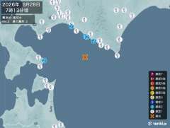 7時13分ごろ、Ｍ４．４　浦河沖 北緯41.9度　東経142.3