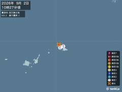 10時27分ごろ、Ｍ３．３　宮古島近海 北緯24.9度　東経12