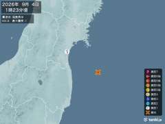 1時23分ごろ、ｍ３．８　福島県沖 北緯37.7度　東経141.