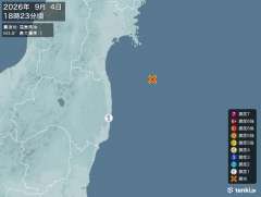 18時23分ごろ、Ｍ３．８　福島県沖 北緯37.8度　東経141