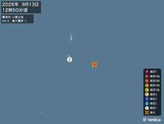 12時50分ごろ、Ｍ４．６　父島近海 北緯26.5度　東経142