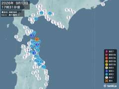 17時31分ごろ、Ｍ４．５　津軽海峡 北緯41.5度　東経141