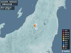 8時46分ごろ、Ｍ２．９　福島県会津 北緯37.4度　東経139