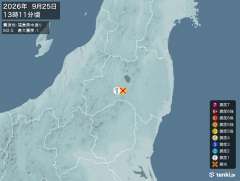 13時11分ごろ、Ｍ２．５　福島県中通り 北緯37.3度　東経1