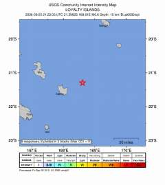 ＵＳＧＳ、6時23分03秒　Ｍ７．０→Ｍ６．６　ロイヤルティ諸島