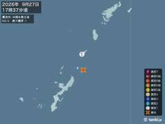 17時37分ごろ、Ｍ３．５　沖縄本島近海 北緯27.0度　東経1