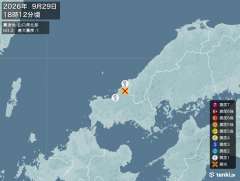 18時12分ごろ、Ｍ３．２　山口県北部 北緯34.5度　東経13