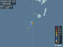 4時5分ごろ、Ｍ３．３　トカラ列島近海 北緯29.9度　東経13