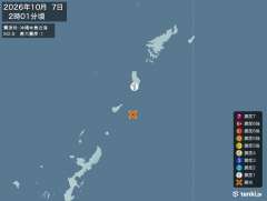 2時1分ごろ、Ｍ２．８　沖縄本島近海 北緯27.3度　東経128
