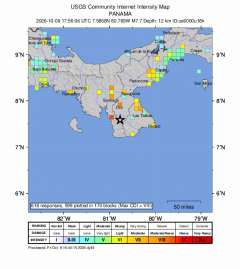 ＵＳＧＳ、2時56分6秒　Ｍ７．６→Ｍ７．７　中米パナマ 北緯7