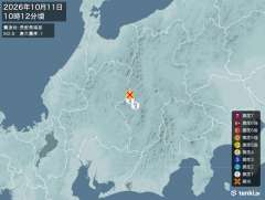 10時12分ごろ、Ｍ２．８　長野県南部 北緯36.0度　東経13