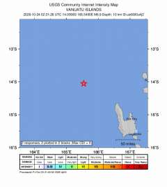 ＵＳＧＳ、11時31分28秒　Ｍ７．２→Ｍ６．９　バヌアツ地域 