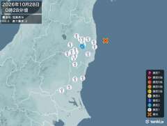 0時23分ごろ、Ｍ４．０　福島県沖 北緯37.4度　東経141.