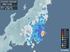 0時7分ごろ、Ｍ５．５　千葉県北東部 北緯35.7度　東経140