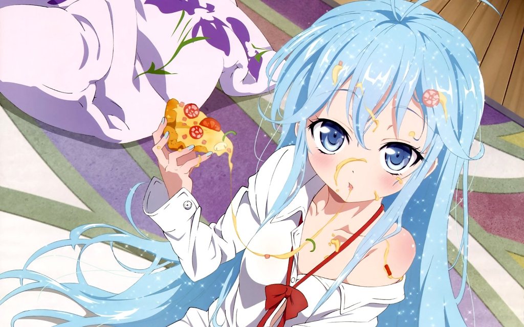 とりあえずピザくれるか？  キミは女の子なんだからそんなに汚しち
