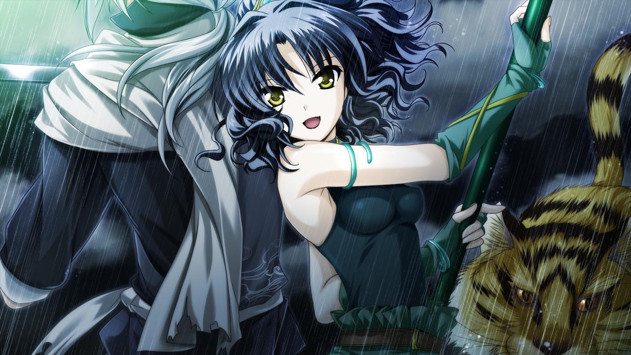 降りしきる雨の中でも二人の仲は問題はない。 同じたち場を三人とも