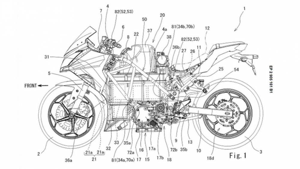 カワサキが開発中の電動バイクです。  カウルの一部が折りたたみ式