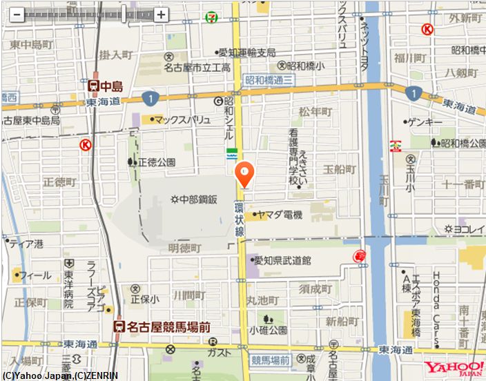 駅ですと、中島駅か名古屋競馬場駅前から歩きになります。