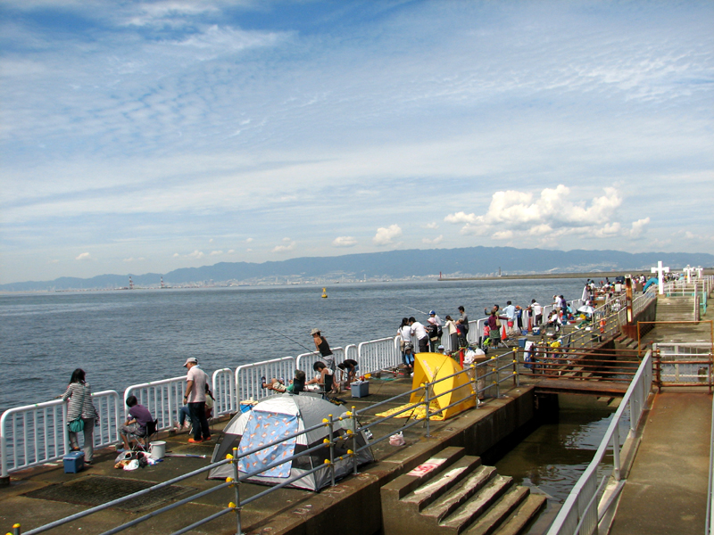 六甲山を背に受ける南港魚つり園です。  管理人さんによると今はア